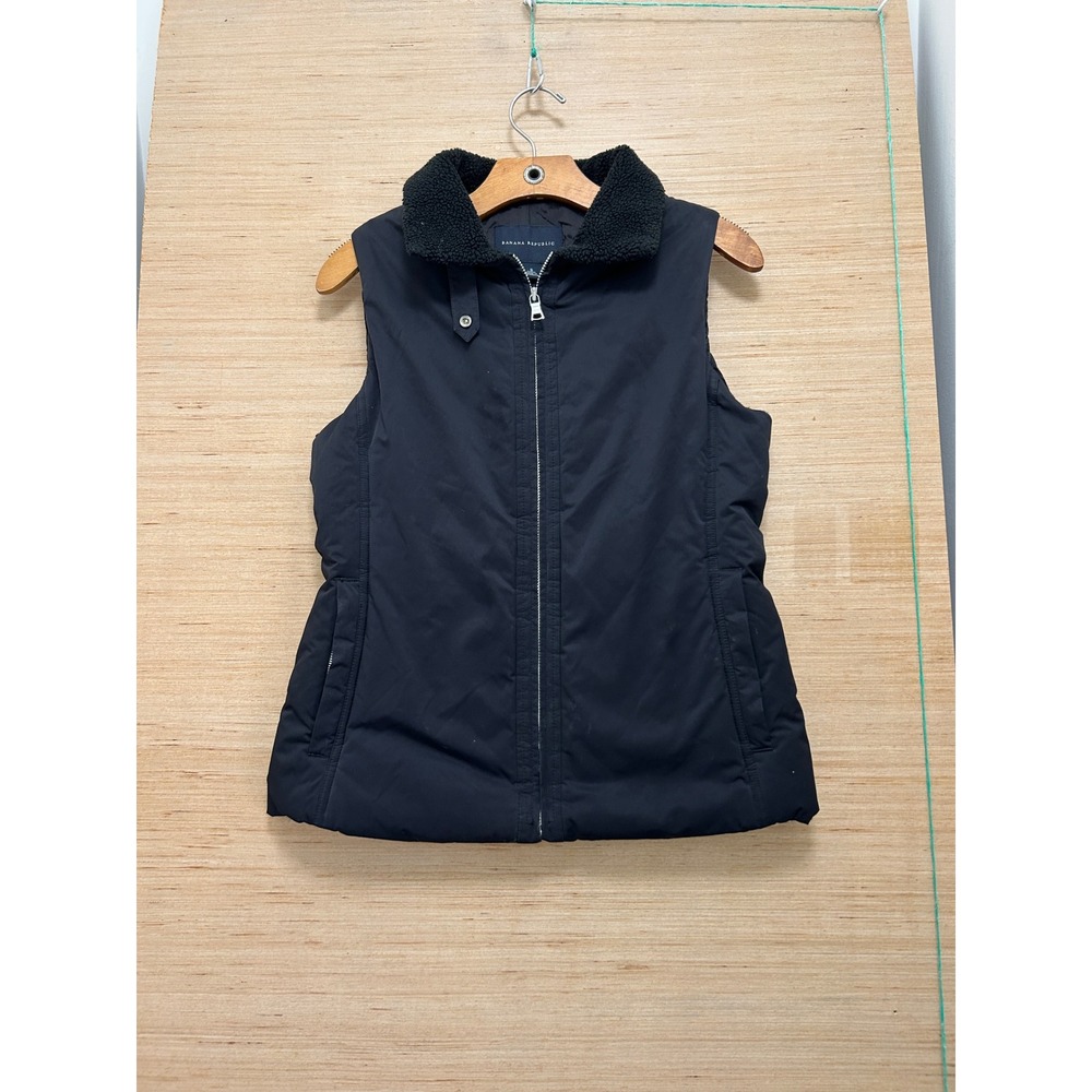 Banana Republic Womens Black Puffer Vest Sherpa Collar Zip Up Small